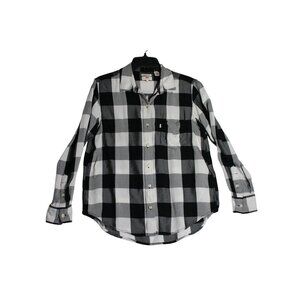 Levi's L/S Black White Plaid Button Down Soft Flannel Shirt Mens Small
